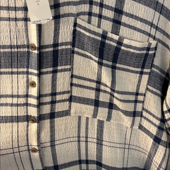 NWT Anthropologie Pilcro Side-Slit Maci Tunic Buttondown in Ivory Plaid, size L - Picture 8 of 12